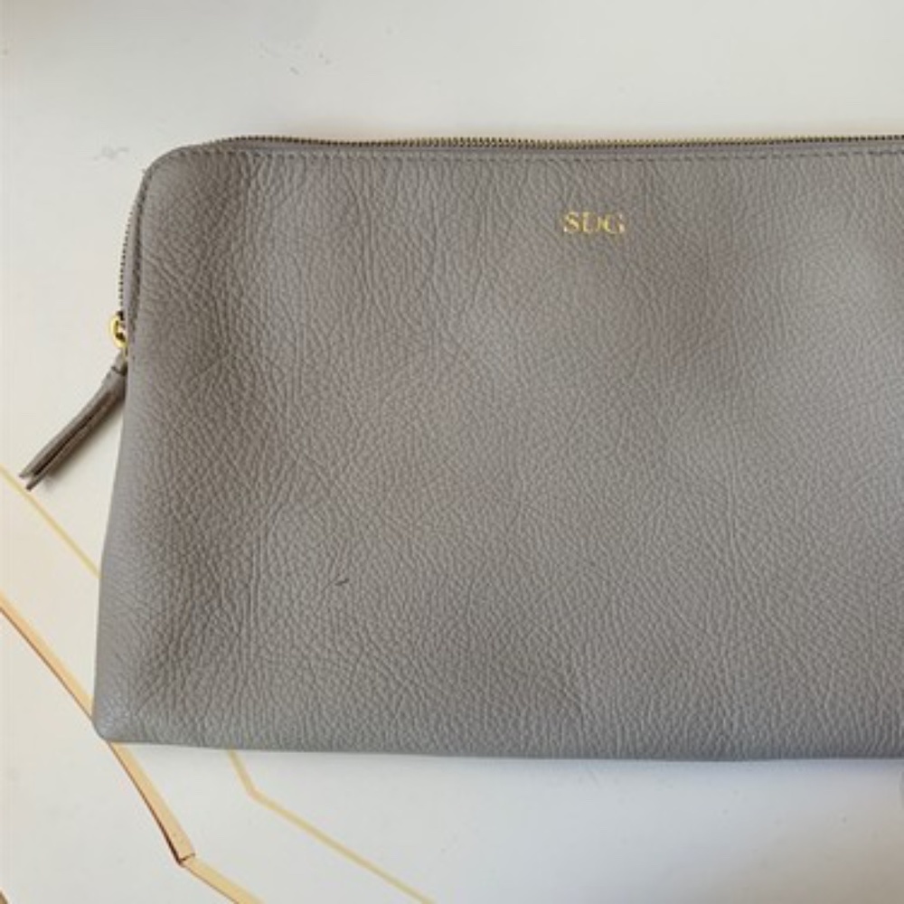 Mark & Graham Italy Leather Camel SOHO ZIPPER POUCH Handbag mono HDD #M2